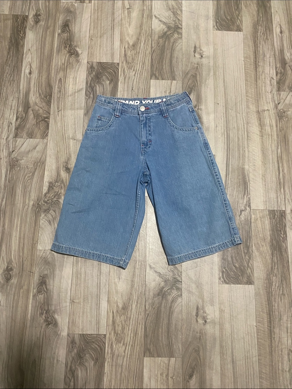 Alab Light Blue Denim Shorts with Red Drawstring
